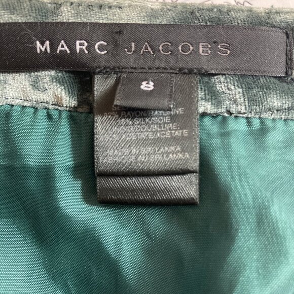 Marc Jacobs Green Velvet Polka Dot Midi Skirt 8 Rayon Silk Blend Whimsigoth - Picture 3 of 9